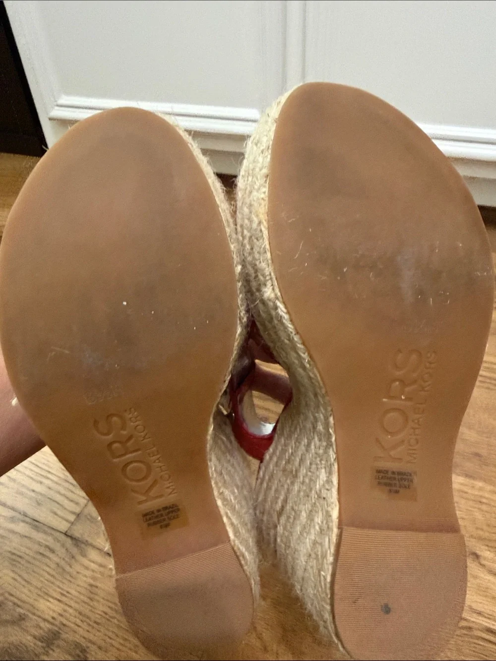 Michael Kors Red Leather Espadrille Wedge Sandals